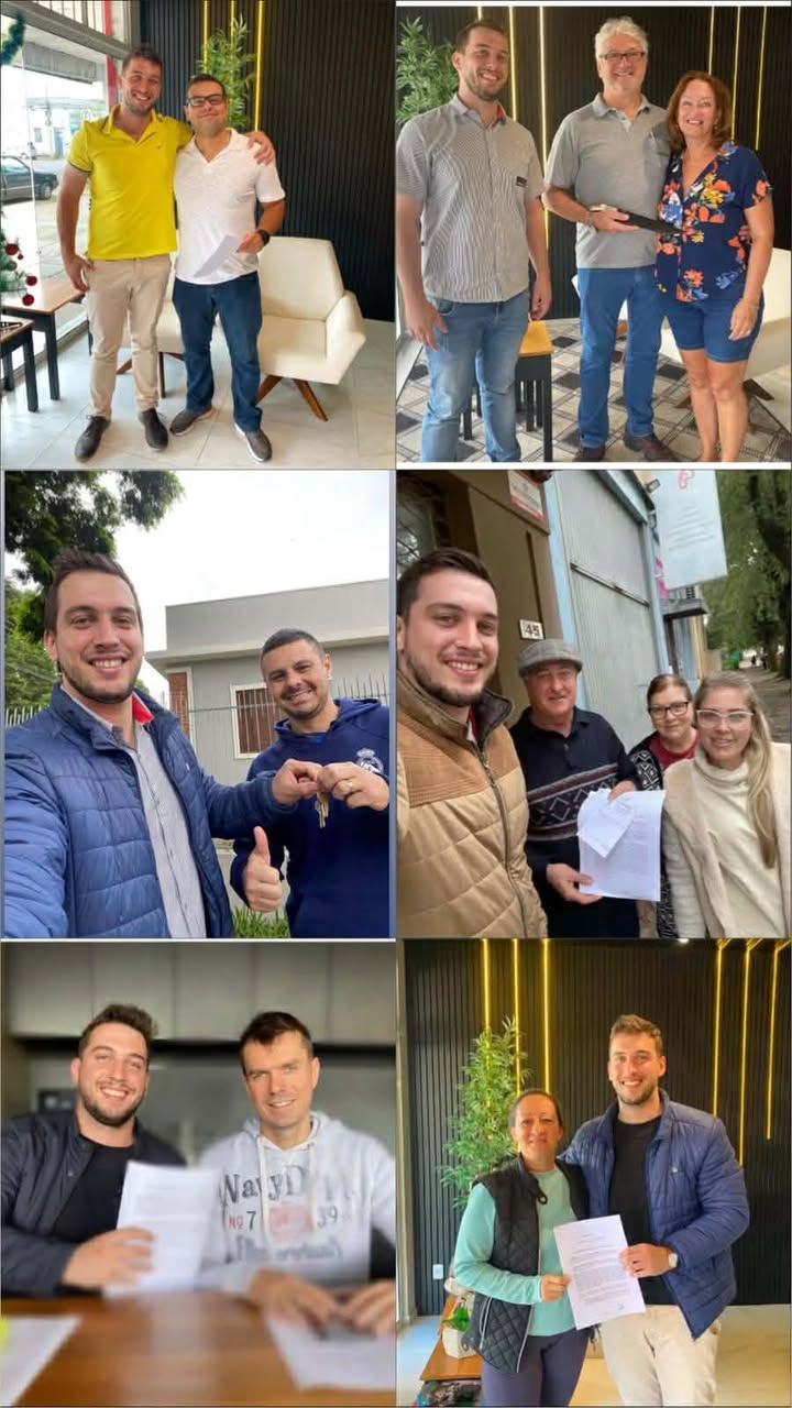 Primeiro conjunto de seis fotos de Richard com clientes em registros de vendas de imóveis